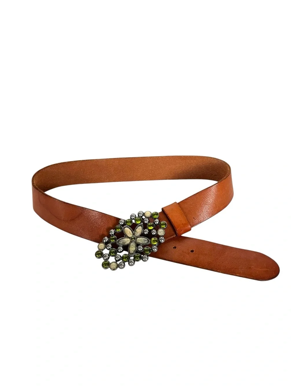 Hollister Brown Leather Belt with Decorative Floral Buckle Y2K